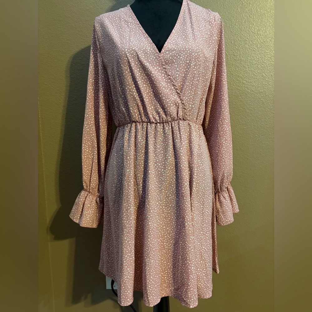 SHEIN Pink Long Sleeve Polka Dot Dress